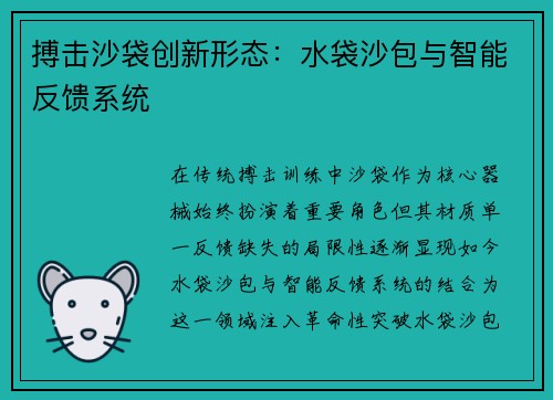 搏击沙袋创新形态：水袋沙包与智能反馈系统